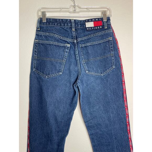 VTG Tommy Hilfinger Women's 70's Chic Logo Sides High Rise Boot Cut Blue Jeans 5 - Picture 9 of 16